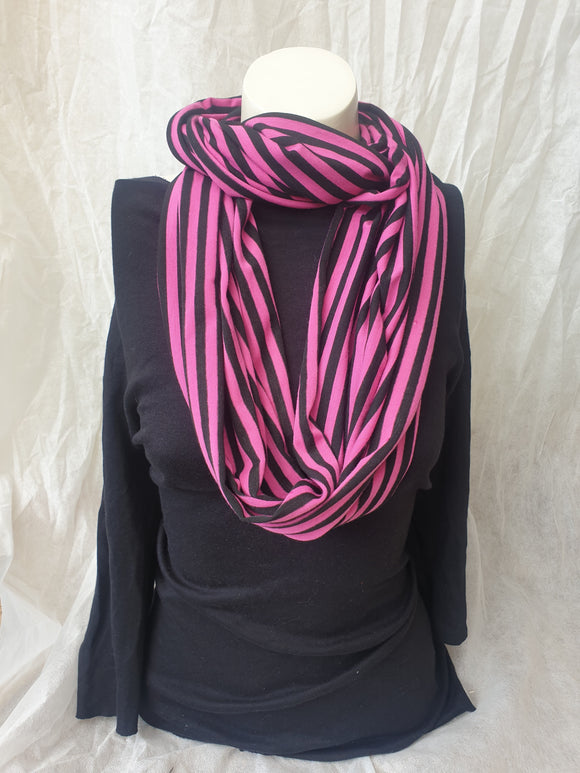 Black and Pink Striped Jersey Loop Scarf