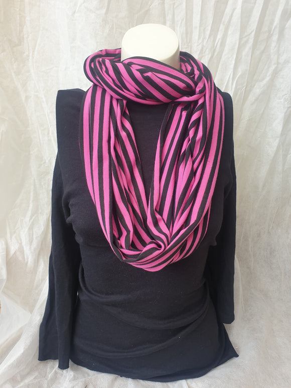 Black and Pink Striped Jersey Loop Scarf1