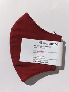 3 Layer Fabric Face Mask - Burgundy