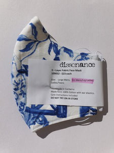 3 Layer Fabric Face Mask - Royal Blue and White