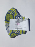 3 Layer Fabric Face Mask - Green and Blue Owls