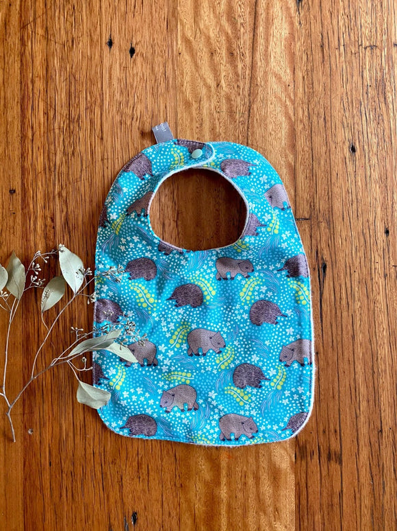 Bib - turquoise wombats & echidnas