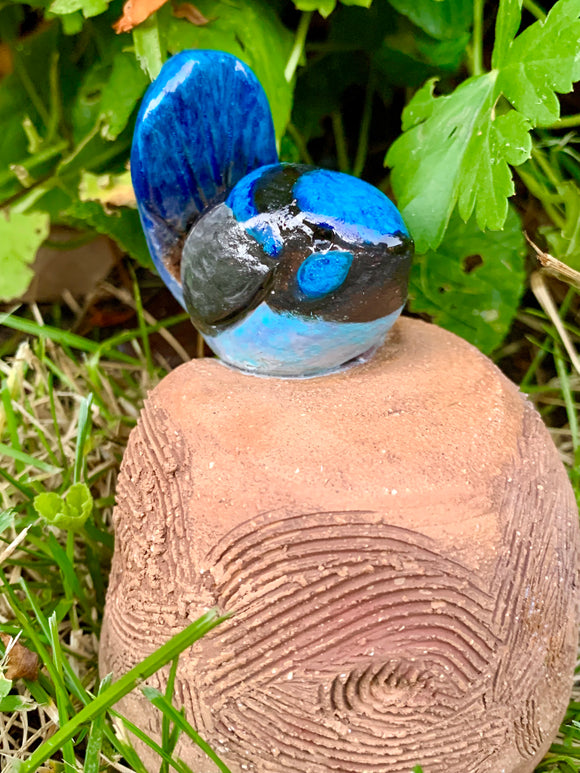 Superb Blue Wren Ceramic Garden Sculpture