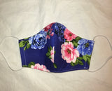 3 Layer Fabric Face Mask - Blue and Pink Floral