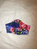 3 Layer Fabric Face Mask - Blue and Pink Floral