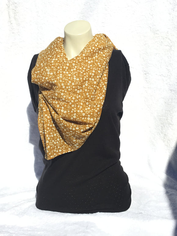 Cotton Scarf - Mustard Floral (small print)
