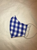 3 Layer Fabric Face Mask - Blue Checked