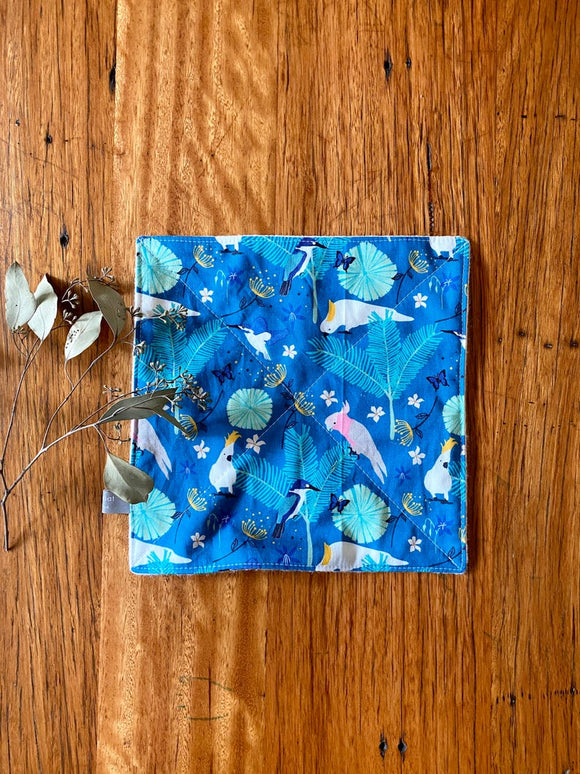 Wash cloth - teal galahs & cockatoos